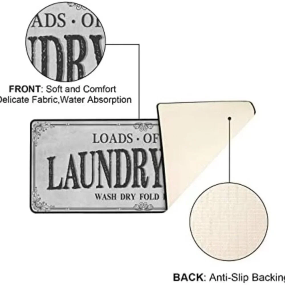 Non Slip Laundry Runner Rug Farmhouse Mat for Bathroom Gray, 20 X 47